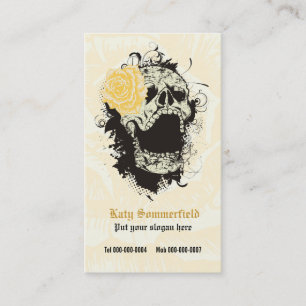 Elegant gothic grunge skull & yellow rose custom business card