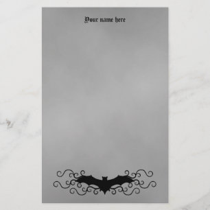 Elegant Gothic Halloween bat and swirls on grey Stationery