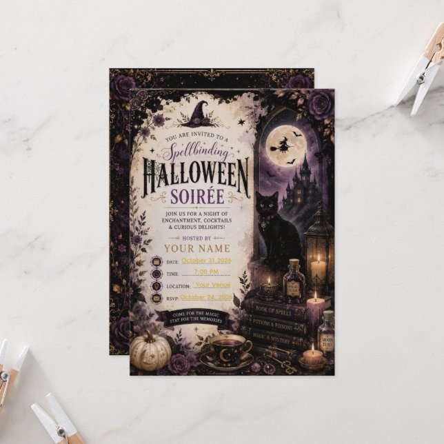 Elegant Gothic Halloween Party Invitation  (Front/Back In Situ)