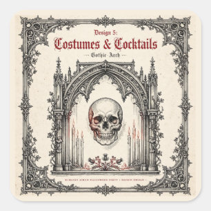 Elegant Gothic Halloween Party Skull Square Sticker
