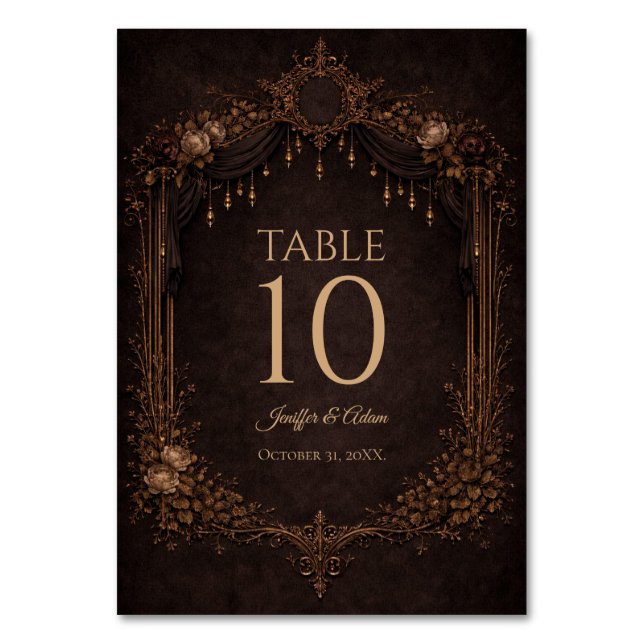 Elegant Gothic Halloween Wedding Table number (Front)