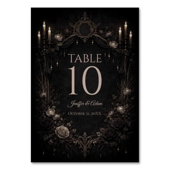 Elegant Gothic Halloween Wedding Table number (Front)