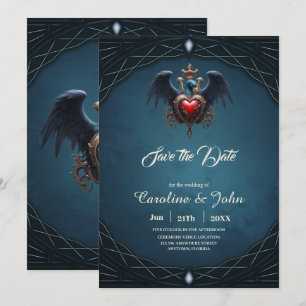 Elegant Gothic heart with fantasy bird.  Save The Date