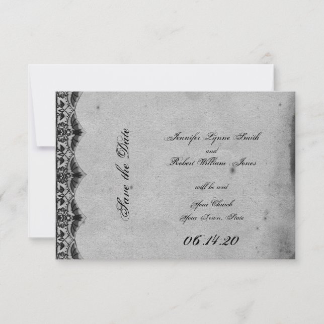 Elegant Gothic Lace Posh Wedding Save the Date (Front)
