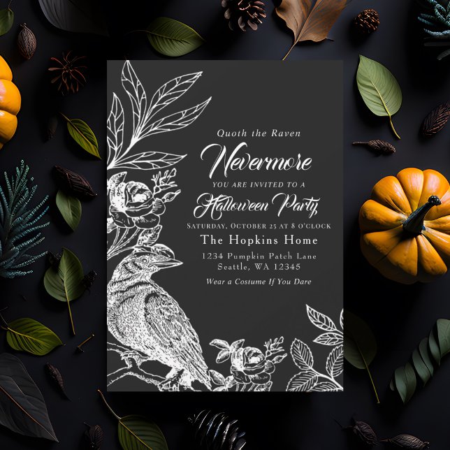 Elegant Gothic Nevermore Raven Halloween Party  Invitation (Creator Uploaded)