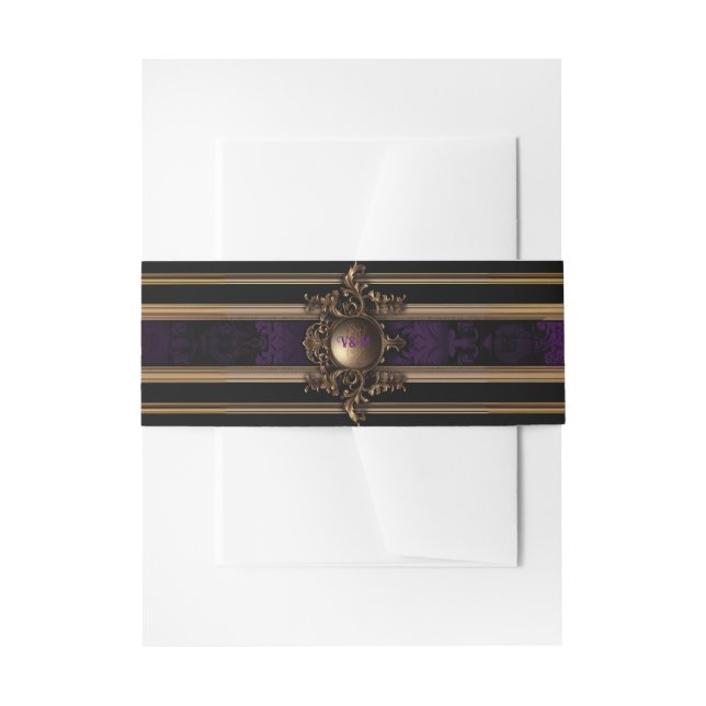 Elegant Gothic Purple and Gold Invitation Belly Band (Front Example)