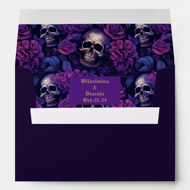 Elegant Gothic Purple Skull & Roses Wedding  Envelope (Back (Bottom))
