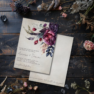 Elegant Gothic Purple Watercolor Floral Wedding  Invitation
