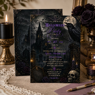 Elegant Gothic Raven Cemetery Halloween Party   Invitation