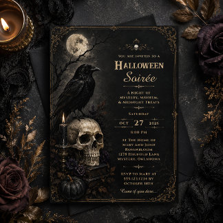 Elegant Gothic Raven Skull Halloween Party | Invitation