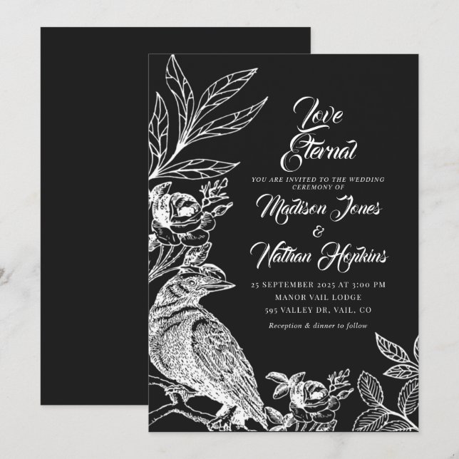 Elegant Gothic Raven Wedding Invitation (Front/Back)