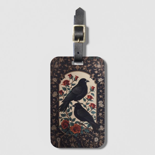 Elegant Gothic Ravens With Roses  Luggage Tag (Front Vertical)