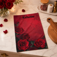 Elegant Gothic Red Roses Custom Name