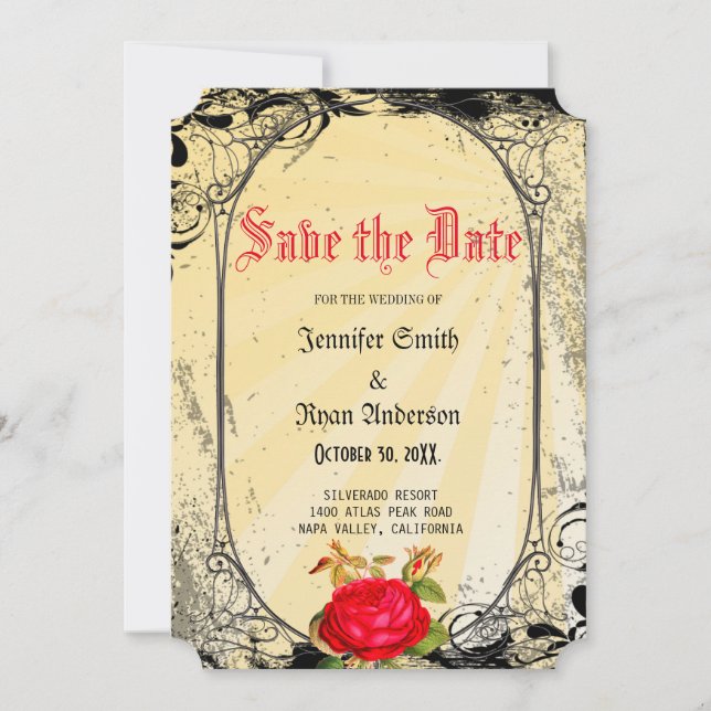 Elegant  Gothic red roses save the date   Invitation (Front)