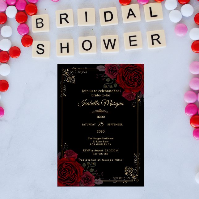 Elegant Gothic Romance Roses Bridal Shower Invitation (Creator Uploaded)