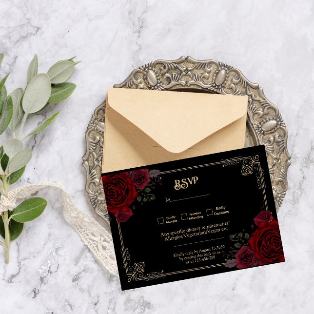 Elegant Gothic Romance Roses Wedding RSVP Card (Creator Uploaded)