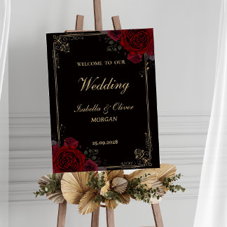 Elegant Gothic Romance Roses Wedding Welcome Sign