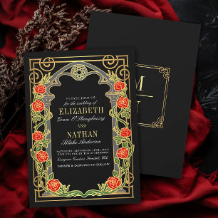 Elegant Gothic Roses Cathedral Frame Wedding  Invitation