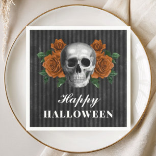 Elegant Gothic Roses & Skull Happy Halloween Napkin