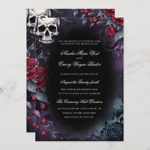 Elegant Gothic Skull & Roses Wedding Invitation