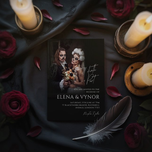 Elegant Gothic Till Death Photo Wedding Invitation (Creator Uploaded)