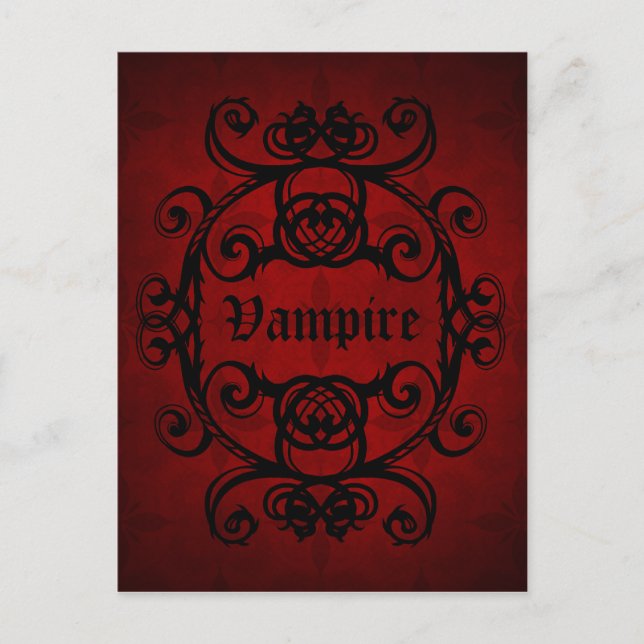 Elegant gothic vampire damask red and black postcard (Front)