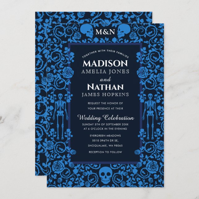 Elegant Gothic Victorian Blue Wedding Invitation (Front/Back)