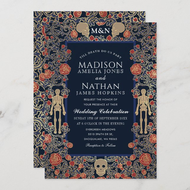 Elegant Gothic Victorian Gold Foil Wedding Invitation (Front/Back)