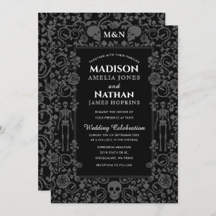 Elegant Gothic Victorian Grey & Black Wedding Invitation