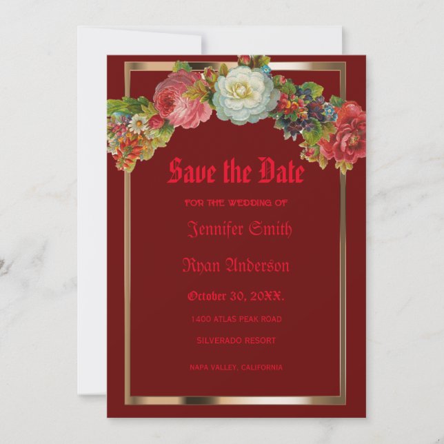 Elegant  Gothic vintage flowers  save the date   Invitation (Front)