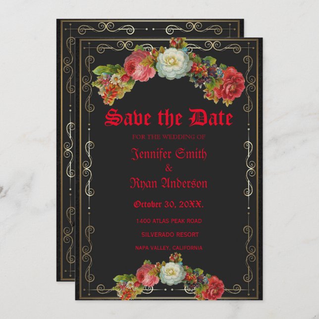 Elegant  Gothic vintage flowers  save the date   Invitation (Front/Back)
