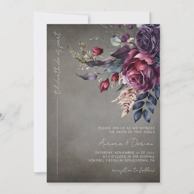 Elegant Gothic Watercolor Floral Wedding  Invitation (Front)
