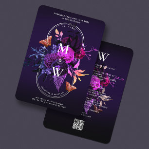 Elegant Gothic Wedding Boho Dark Purple Botanical  Invitation