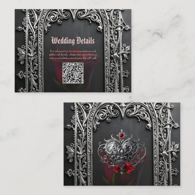 Elegant Gothic Wedding Rose Frame  Enclosure Card (Front/Back)