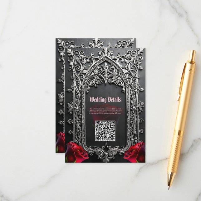 Elegant Gothic Wedding Rose Frame  Enclosure Card (Front/Back In Situ)