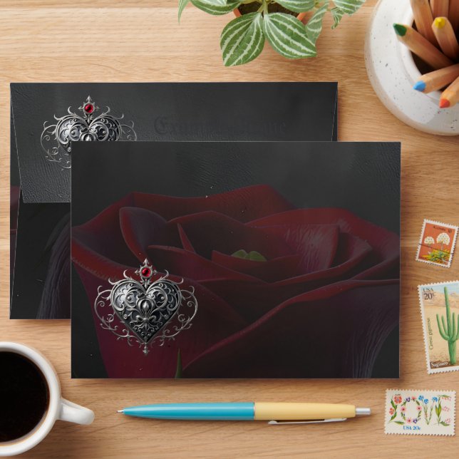 Elegant Gothic Wedding Rose Frame  Envelope (Desk)