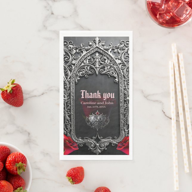 Elegant Gothic Wedding Rose Frame  Napkin (Insitu)