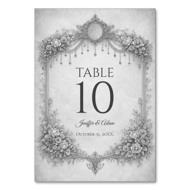 Elegant Gothic Wedding Table number (Front)