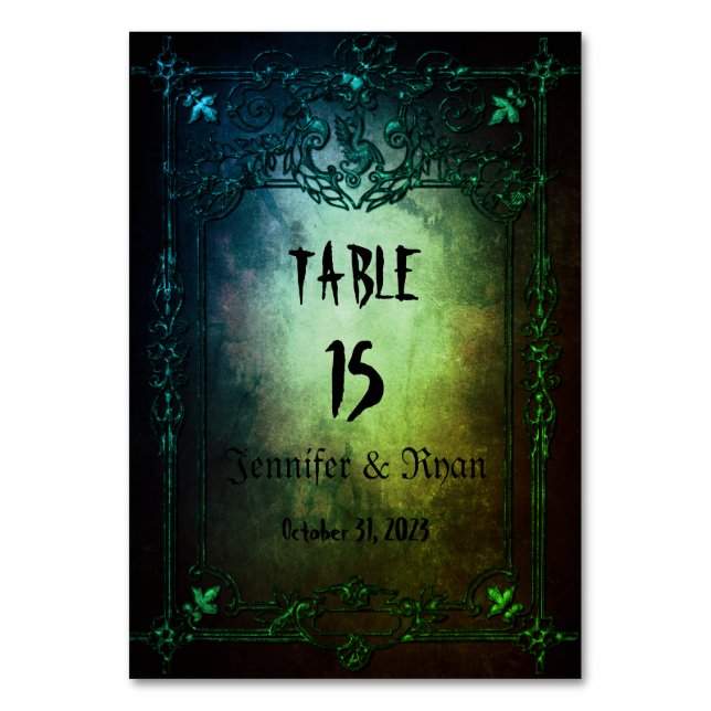 Elegant Gothic wedding Table Number (Front)