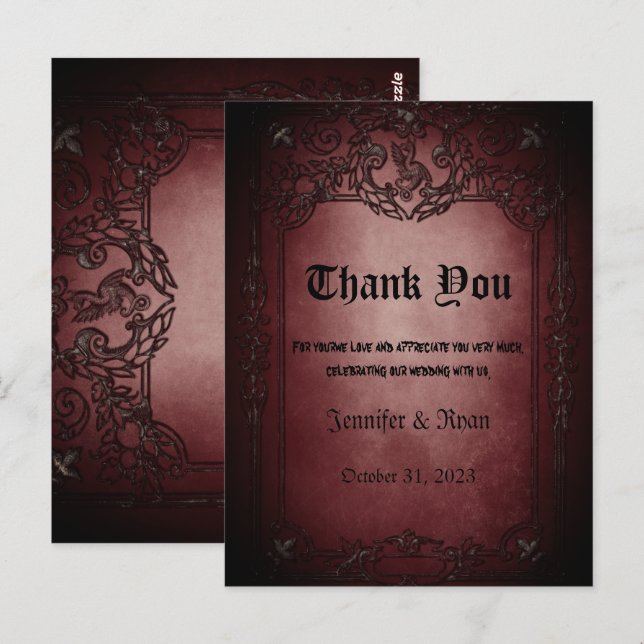 Elegant Gothic wedding Thank You Card (Front/Back)