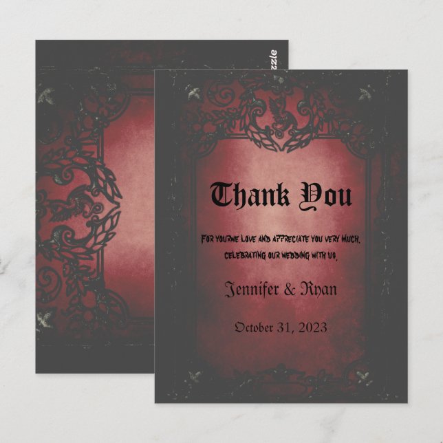 Elegant Gothic wedding Thank You Card (Front/Back)