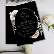 Elegant Gothic White Rose Black Wedding Invitation