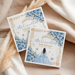 Elegant Gown Baby Blue Gold Quinceanera Princess Napkin