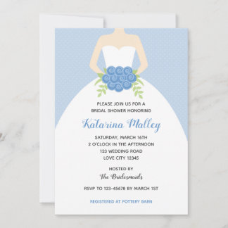 Elegant Gown Bridal Shower Invitation (Blue)