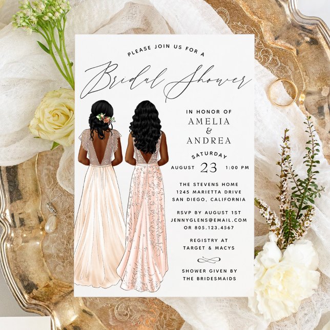 Elegant Gown Bridal Shower Two Girls Invitation (Creator Uploaded)