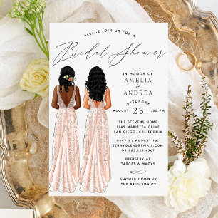 Elegant Gown Bridal Shower Two Girls Invitation