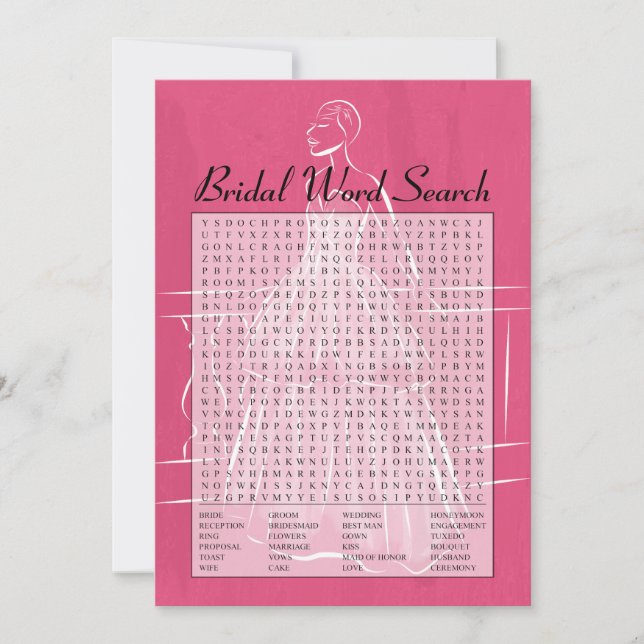Elegant Gown Bridal Shower Word Search Game Card (Front)