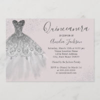 Elegant Gown Dusty Pink Quinceanera Invitation