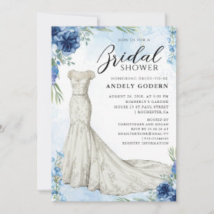 Elegant Gown Illustration with  Bridal Shower Invitation