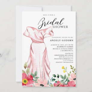 Elegant Gown Illustration with Bridal Shower Invitation